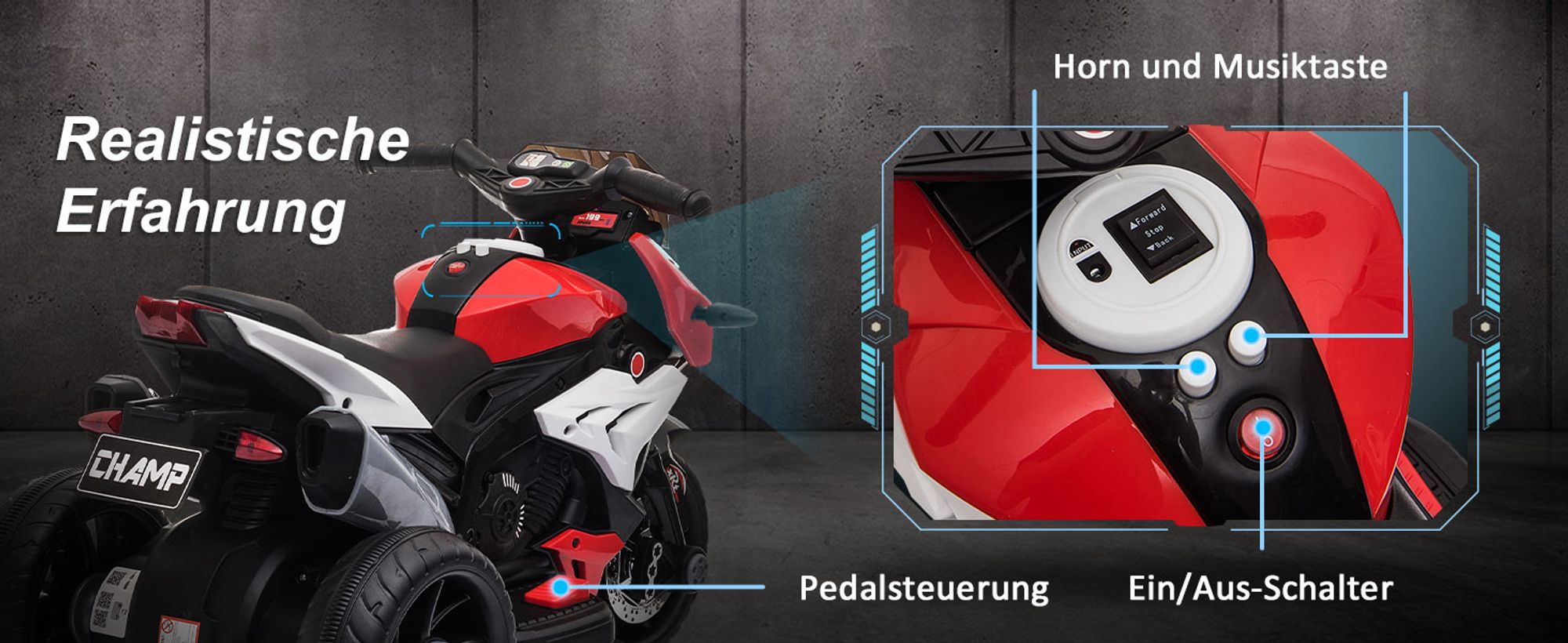 HOMCOM Kinder Elektromotorrad Kindermotorrad Kinderfahrzeug 3km/h