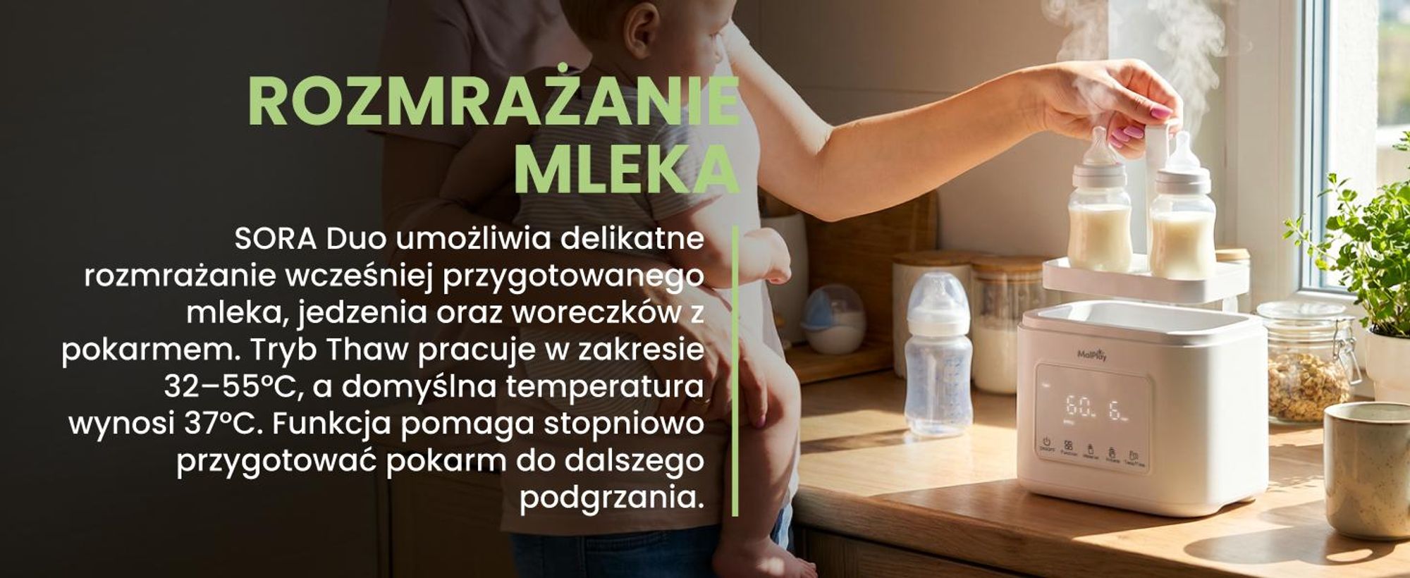 Podrzewacz na dwie butelki mleka ze sterylizatorem i rozmrażaniem, podtrzymująccy ciepło