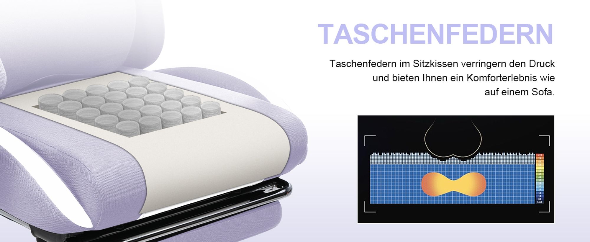 GTPLAYER Gaming Stuhl Ergonomischer Gaming Sessel Schreibtischstuhl mit Stoffoberfläche Atmungsaktiver Bürostuhl Federsitzkissen mit Fußstütze lila