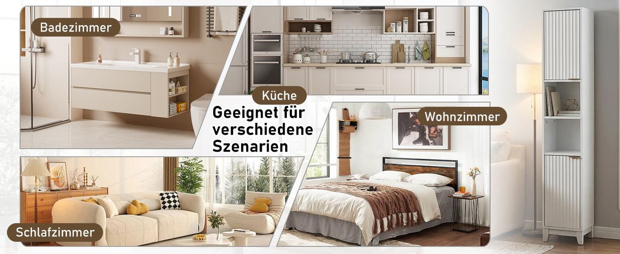 FCH Badezimmerschrank, Badschrank, Hochschrank mit 2 Türen und 2 offenes Fach, verstellbaren Ablagen, 30x28x170cm, Weiß