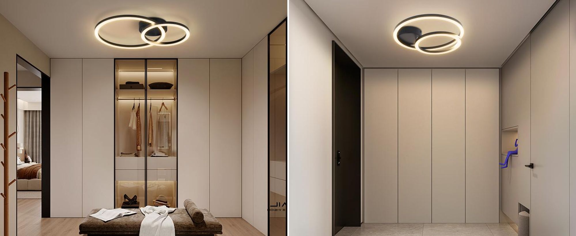 ZMH Plafondlamp keuken LED, plafondlamp woonkamer - 23W keukenlamp, 3000K warm wit, woonkamerlamp, modern, slaapkamerlamp, 2-ringen design, plafondverlichting voor slaapkamer, hal, kantoor, balkon