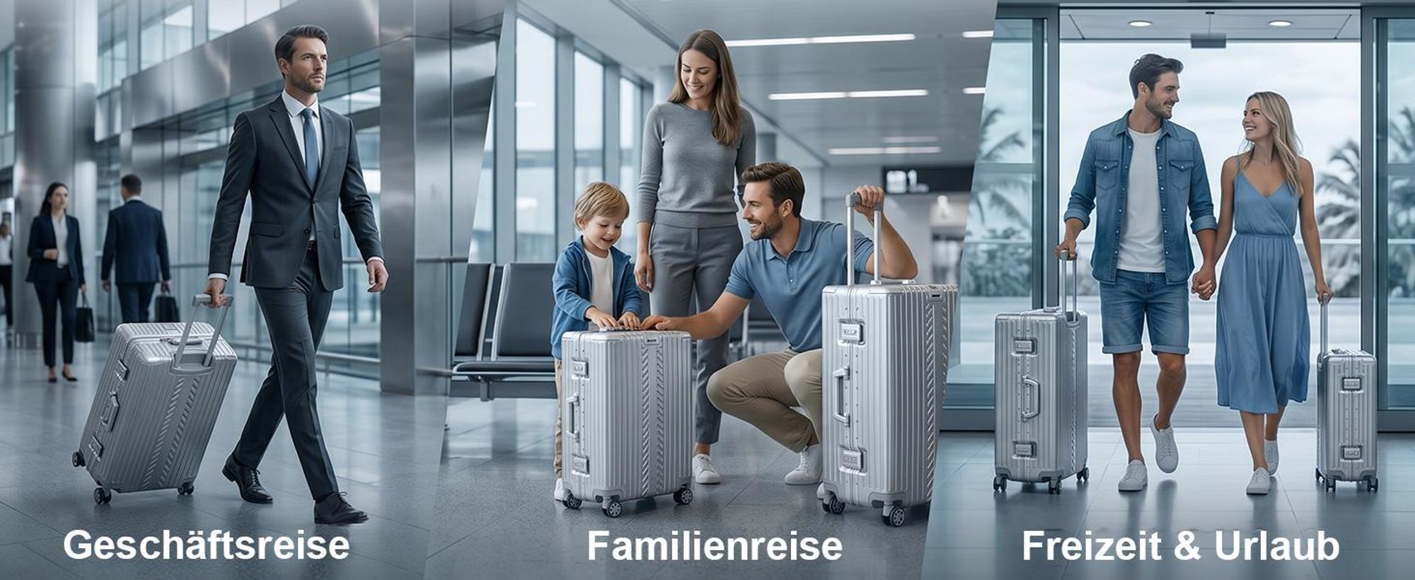 WINLIFE® SPARSET Koffer L+XL – 65cm & 75cm Hartschalenkoffer, ABS, Alu-Rahmen, TSA-Schloss, 4 Rollen, robuster & leichter Reisekoffer Silber