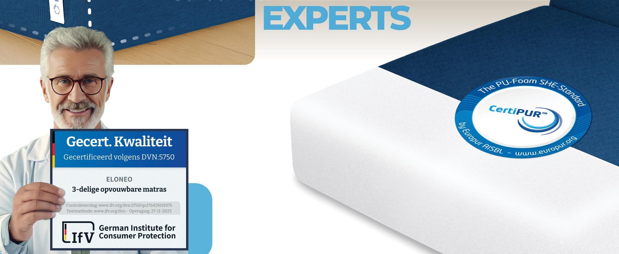 ELONEO Opklapbare matrassen, gastenmatrassen, 3-delige opvouwbare matrassen, extra dik schuim (15 cm), geschikt voor mensen met rugproblemen, opklapbaar, opvouwbare matras (blauw)
