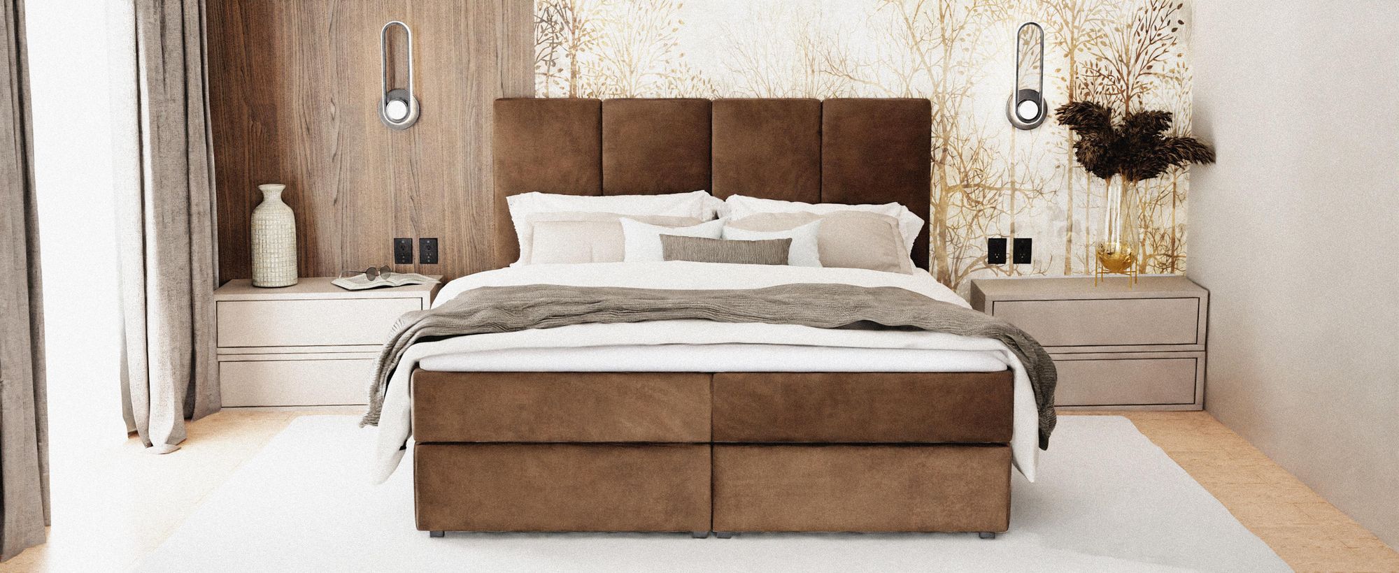Muralo Country Bed 160X200 Upholicated Duoble Bed With Cover Material