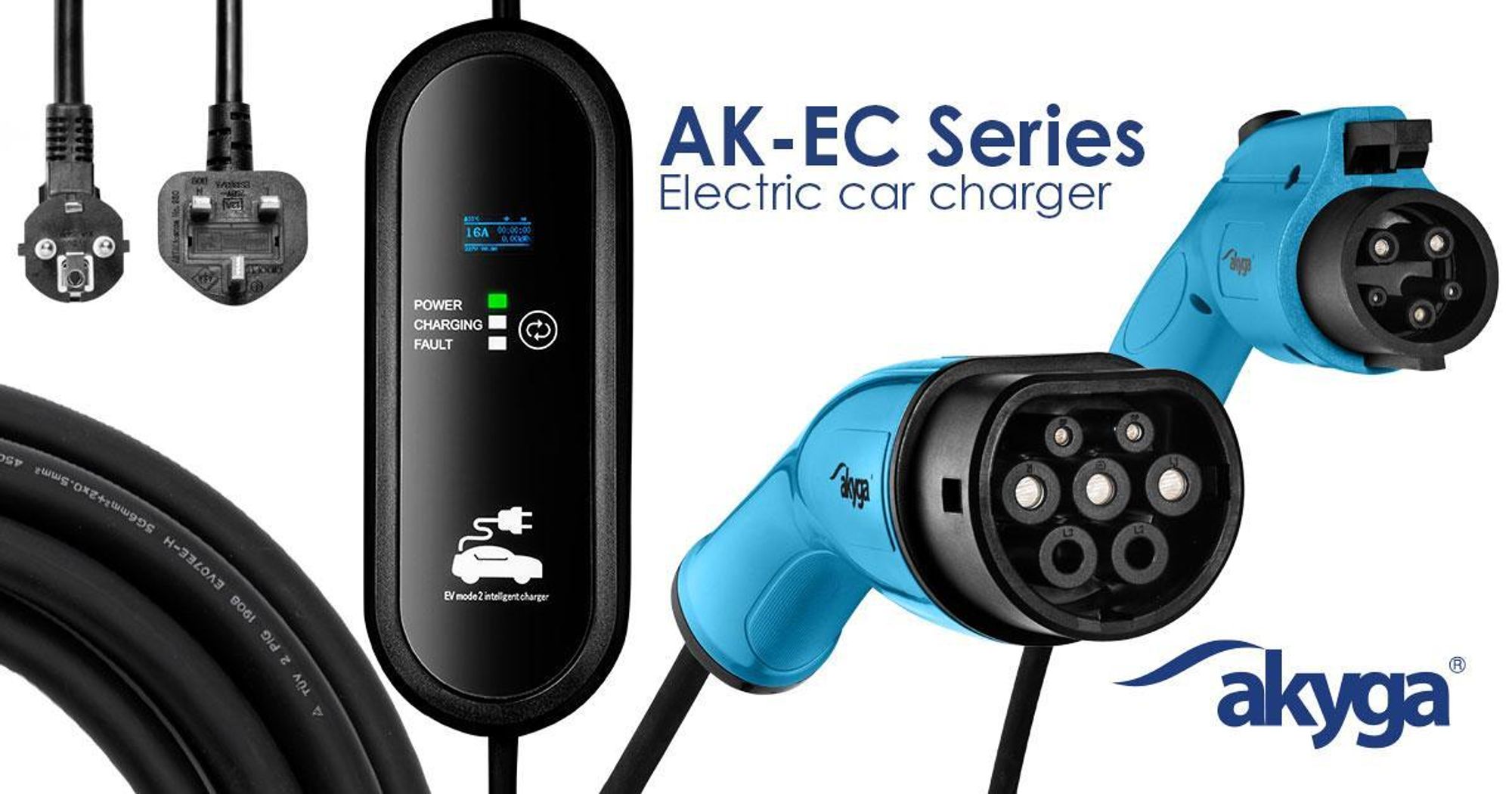 Akyga® AK-EC Series Ladegeräte für Elektrofahrzeuge mit Typ-2-Steckern und integrierter Ladeeinheit