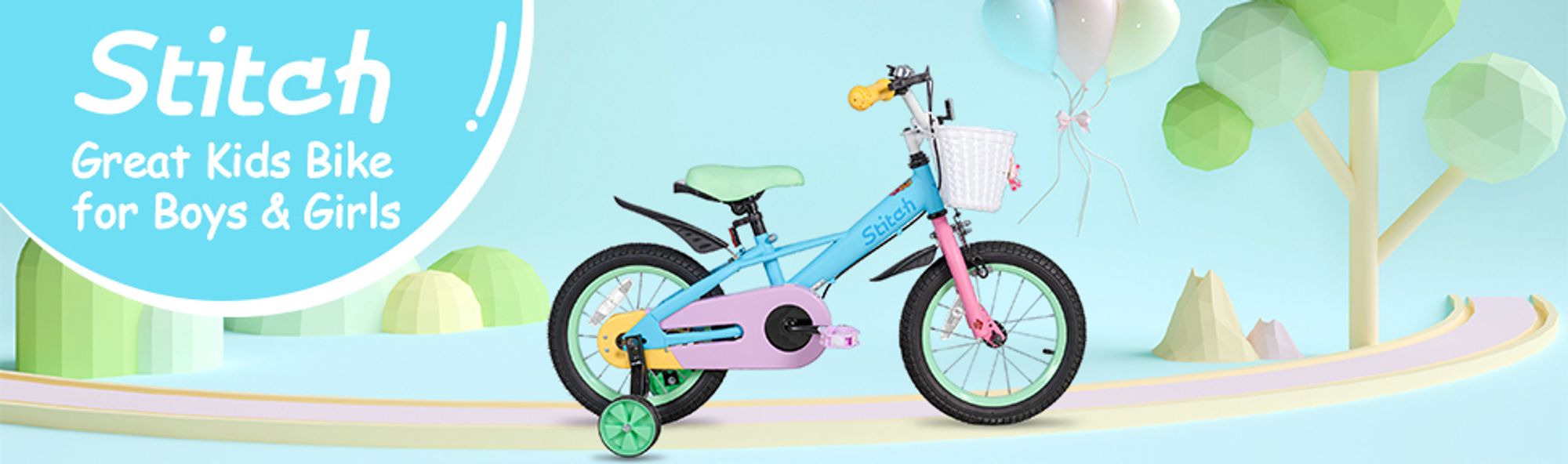 HILAND Macaron 14 Zoll Kinderfahrrad für Mädchen & Jungen ab 3 4 5 6 7 Jahren, mit Korb & Stützrädern, Blau