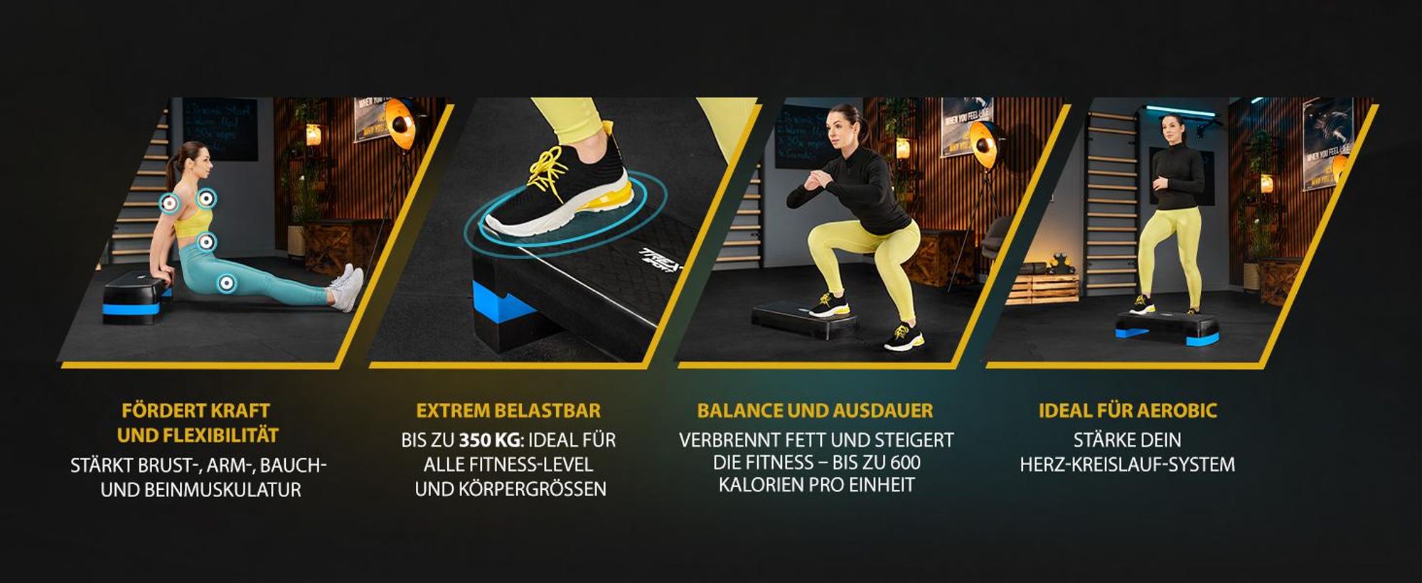 TREX SPORT Steppbrett höhenverstellbar TX-030AS | Aerobic Stepper 3 Stufen, rutschfest, Fitness Stepbench 68×28×10/15/20cm, bis 350kg belastbar | Blau