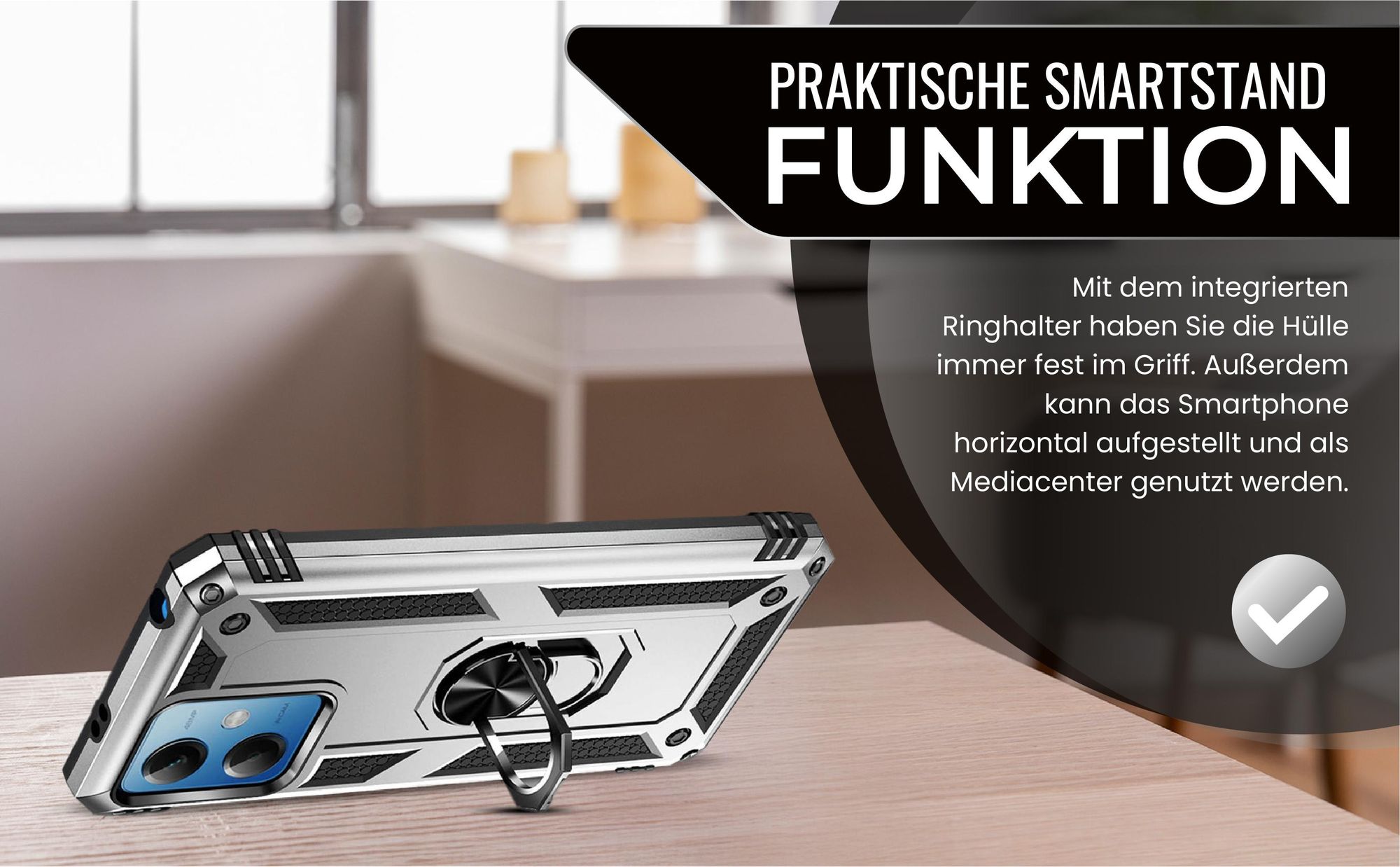 Silbernes Survival Case für Xiaomi Redmi Note 12 5G mit Standfunktion