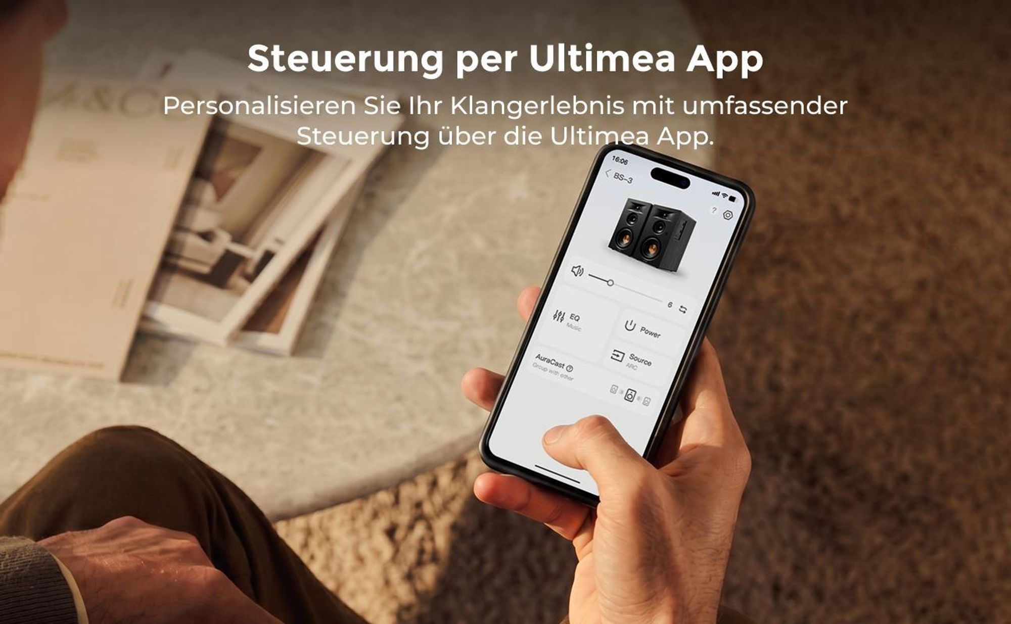 ULTIMEA BS-3 Aktivlautsprecher 3-Wege Regallautsprecher mit 5,25" Tieftöner, Bluetooth 6.0, HDMI ARC/Optisch/USB, Auracast, App-Steuerung, 70W RMS