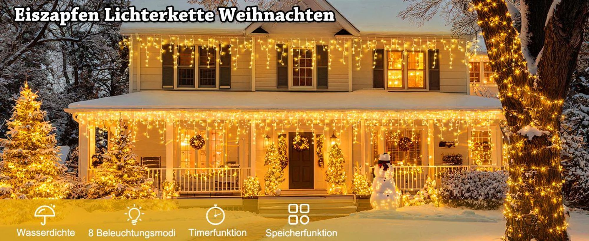 10m LED Eisregen Lichterkette 8 Lichtmodi Wasserdicht Lichtervorhang mit Speicherfunktion und Timer für Innen Garten Party Weihnachten Deko