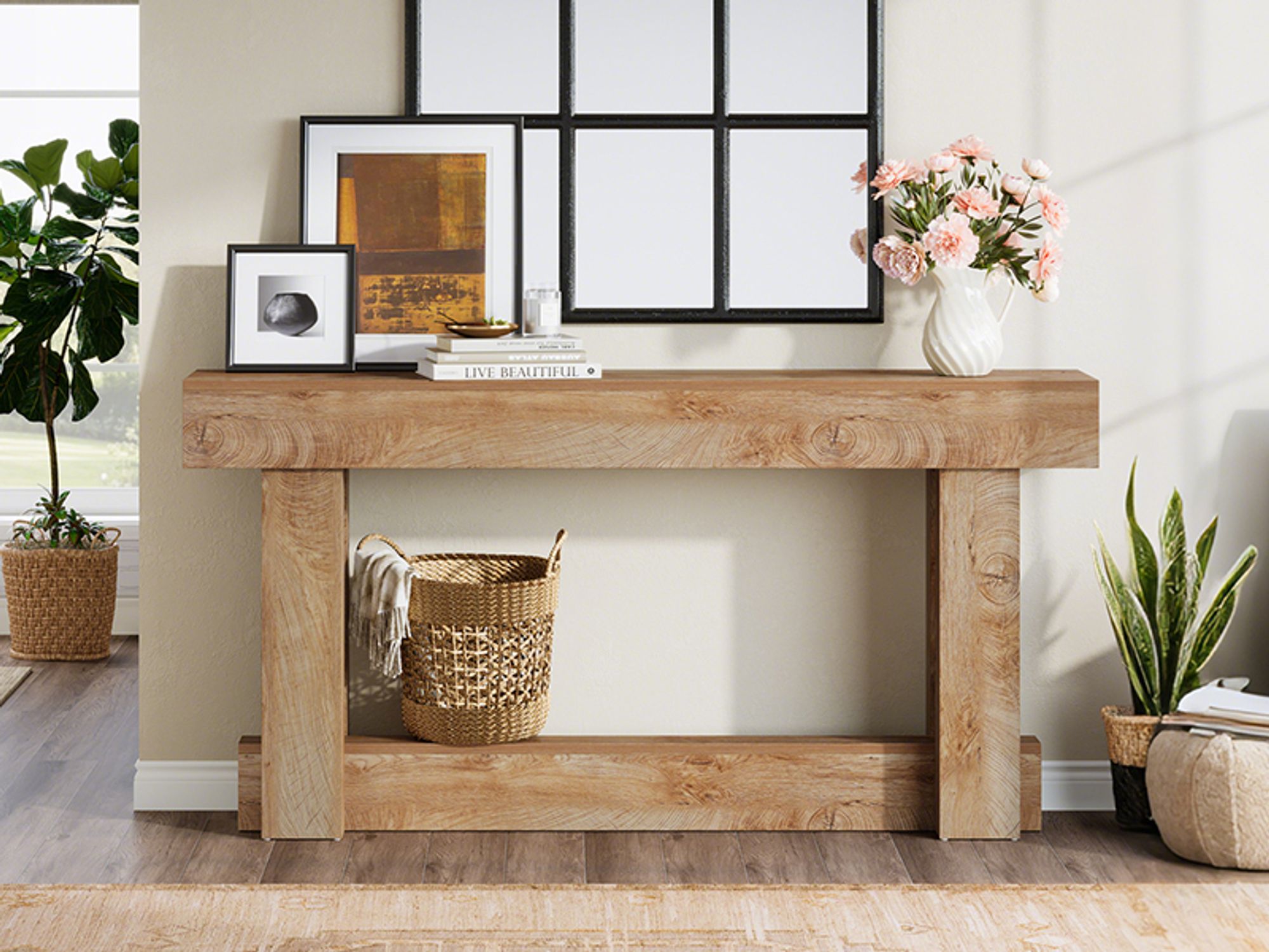 Tribesigns 160 cm Konsolentisch, aus Holz, 2-stöckiger schmaler Eingangstisch im Bauernhausstil für Wohnzimmer, Flur, Eingang