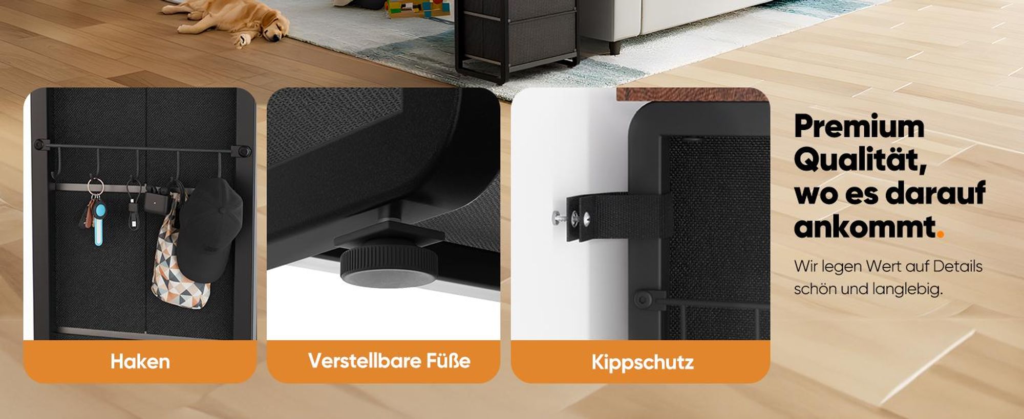 HOKEEPER Kommode, Kommoden mit 6 Schubladen aus Stoff, Schrank für Schlafzimmer, Chest of Drawers Wohnzimmer mit Stabiler Stahlrahmen, Holzplatte