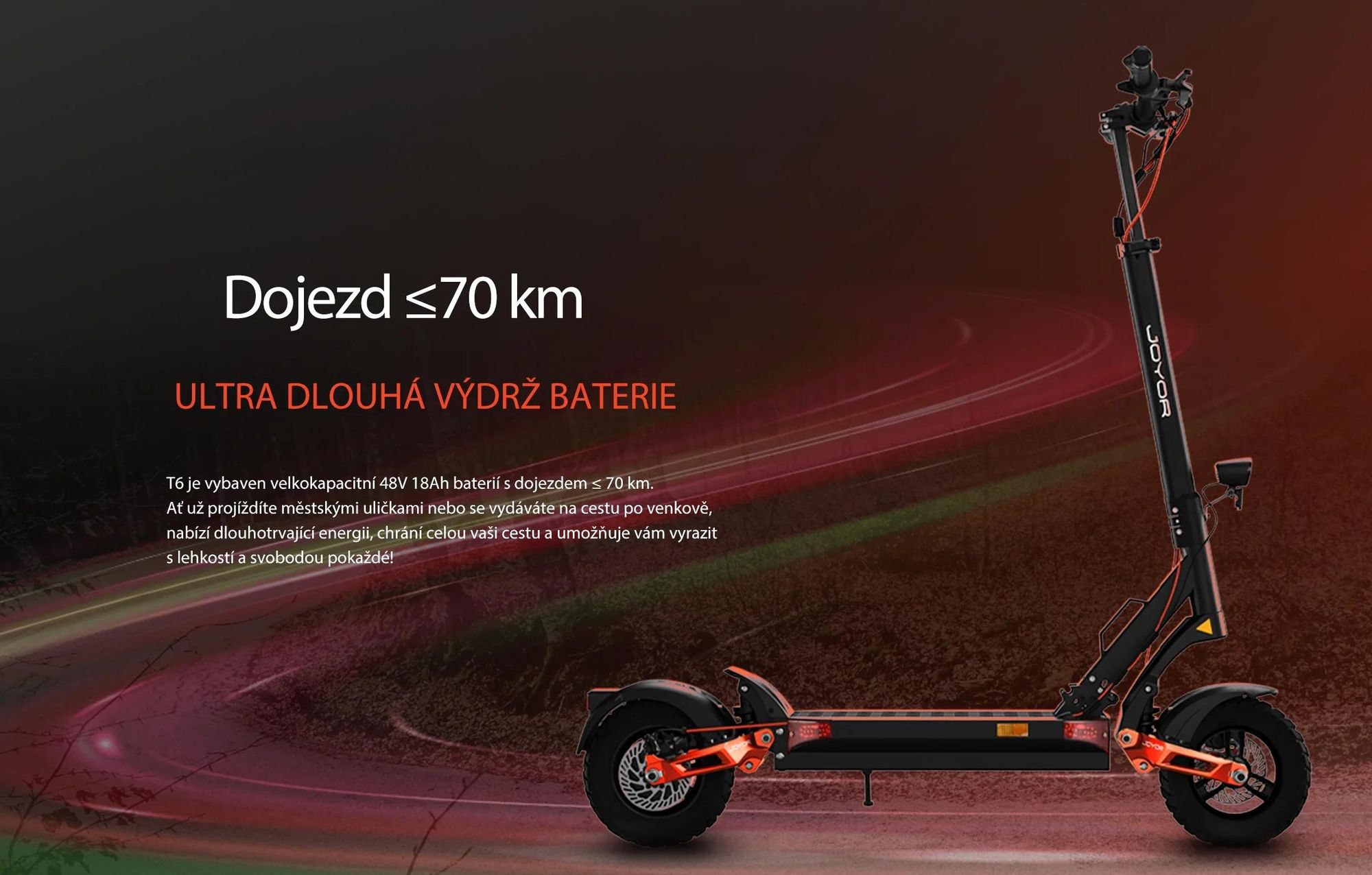 JOYOR T6 Skládací Elektrická koloběžka - 600W Motor 48V18AH Baterie 10 Palcové Pneumatiky Disk Brzdami - Černá