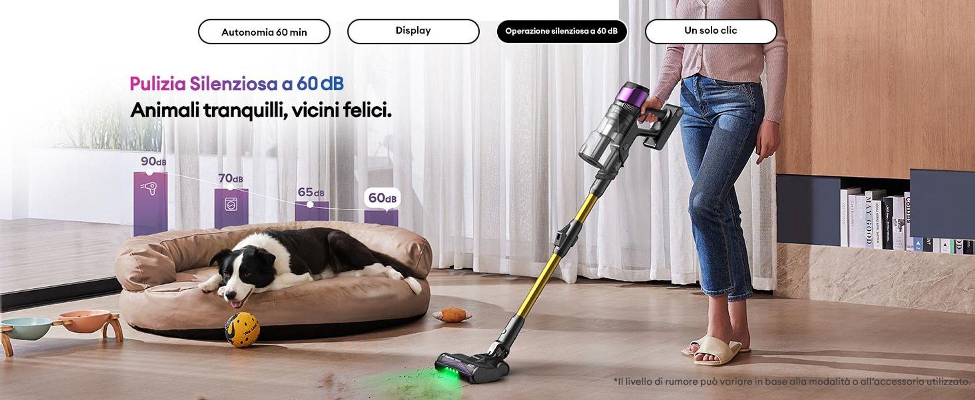 Ultenic U20UL Aspirapolvere cordless, 60000Pa/600W/60Min, Aspirapolvere cordless con design autoportante, giunto flessibile pieghevole, spazzola antigroviglio per pavimenti