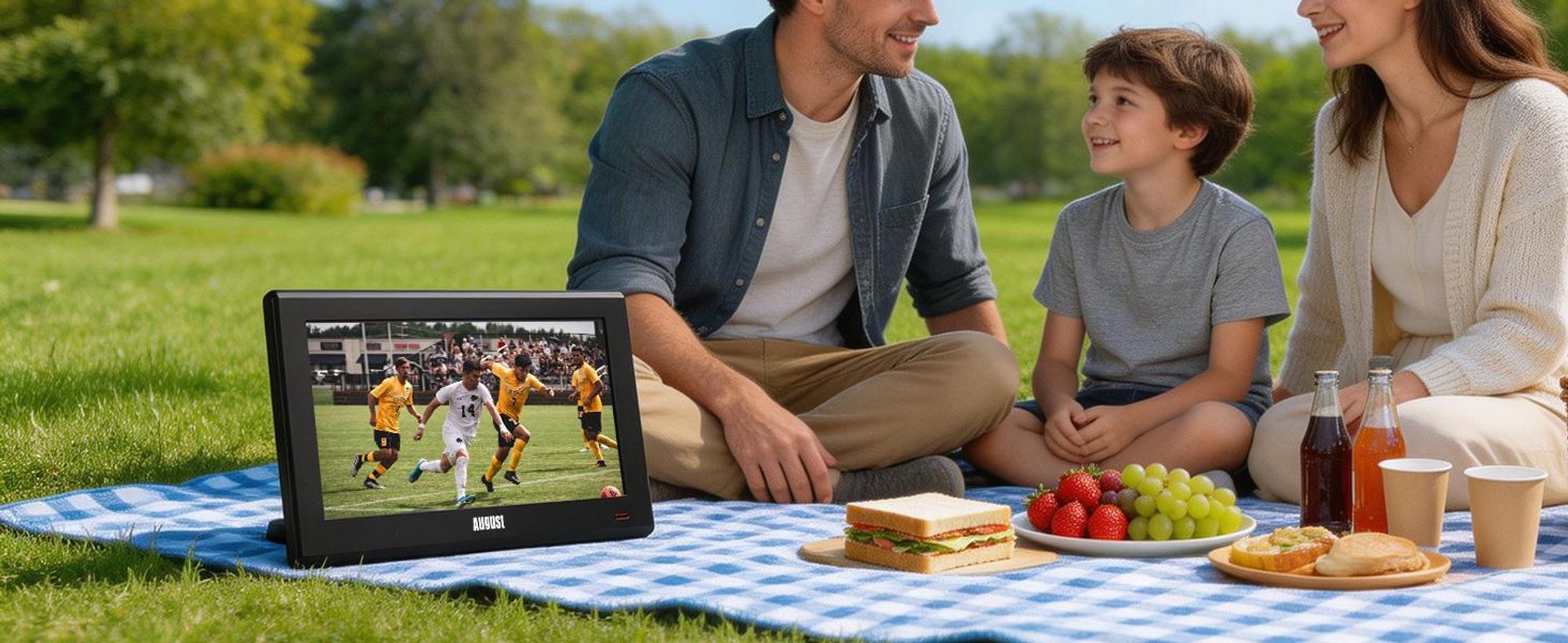AUGUST LCDTV tragb. 10.1'' DVB-T2 USB MicroSD-Slot 1024x600dpi E sw DA100D