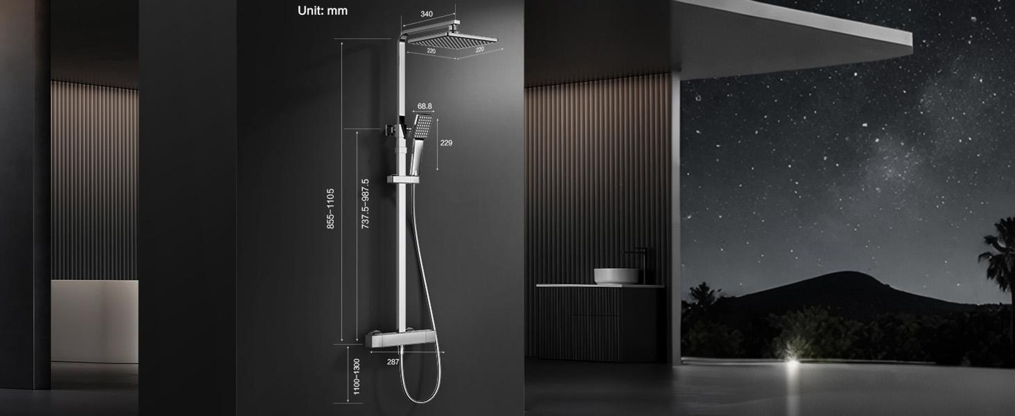 Homelody Duschsystem mit Thermostat,Regendusche Duschsäule Quadratische, Chrom-Duschset,Handbrause,Duschstange Dusche,Duscharmatur fur Duschkabine