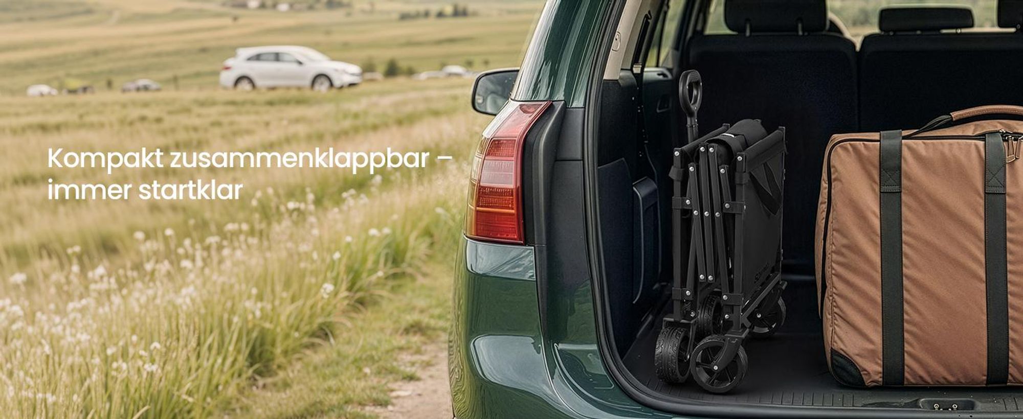 SONGMICS Faltbarer Bollerwagen, Transportwagen mit Griff, 4 verstärkte Rollen, 150 L, Outdoor, bis 150 kg, Garten, schwarz