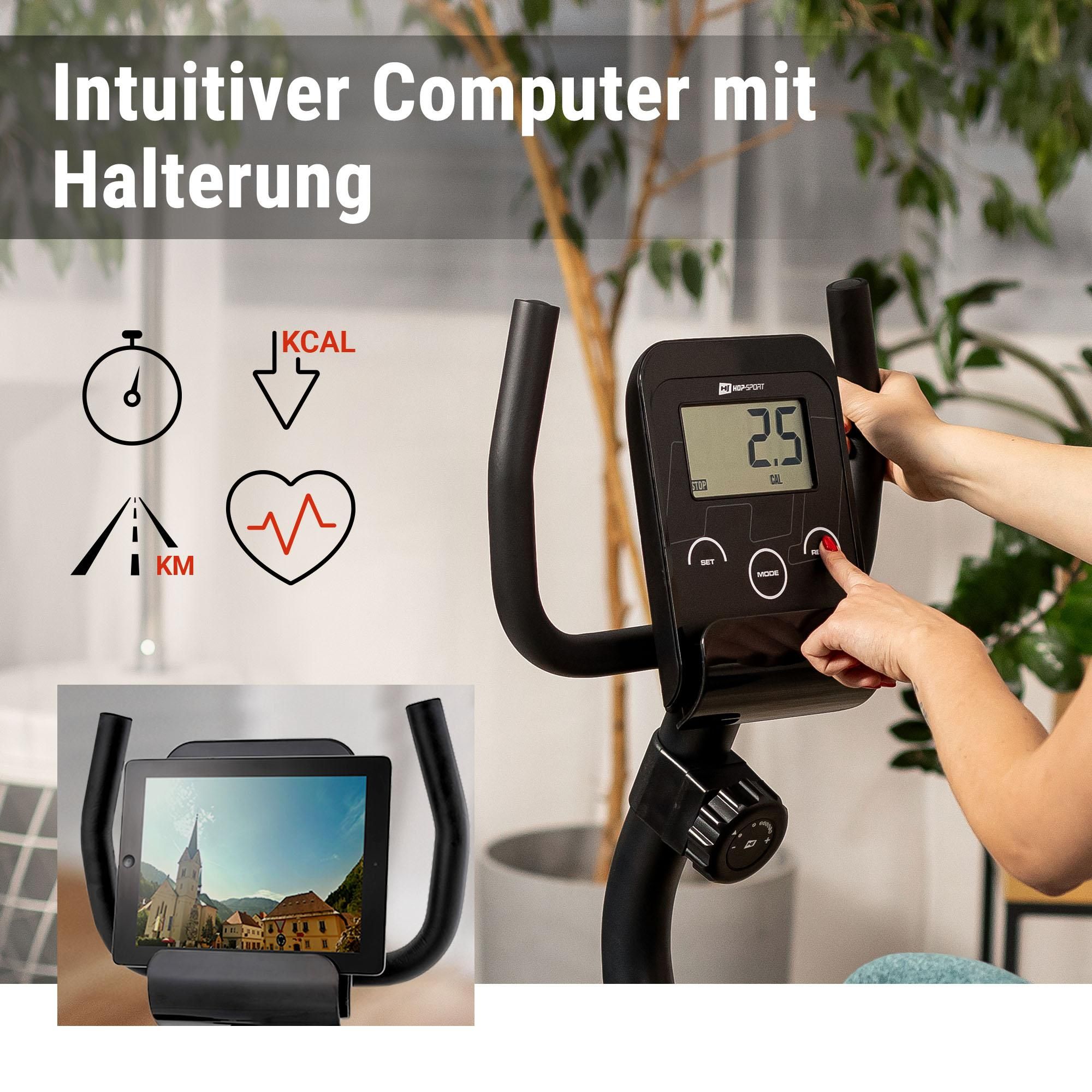 HOP SPORT® HS-040L Liegeergometer für Zuhause mit 8 verstellbaren Widerstandsstufen | Leise Liegerad Heimtrainer mit Großer Bequemer Sitz bis 120 kg