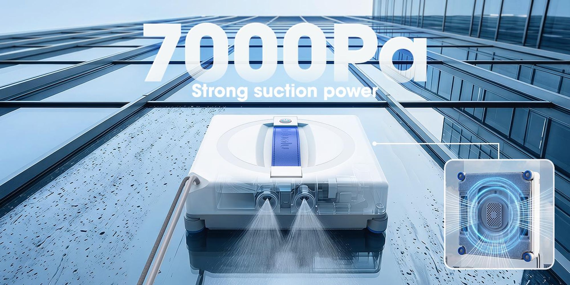 Lubluelu W100 Fensterputzroboter Fensterputzroboter mit Sprühfunktion Glasreinigungsroboter mit Fernbedienung und 4M Sicherheitsseil 7000PA Saugkraft