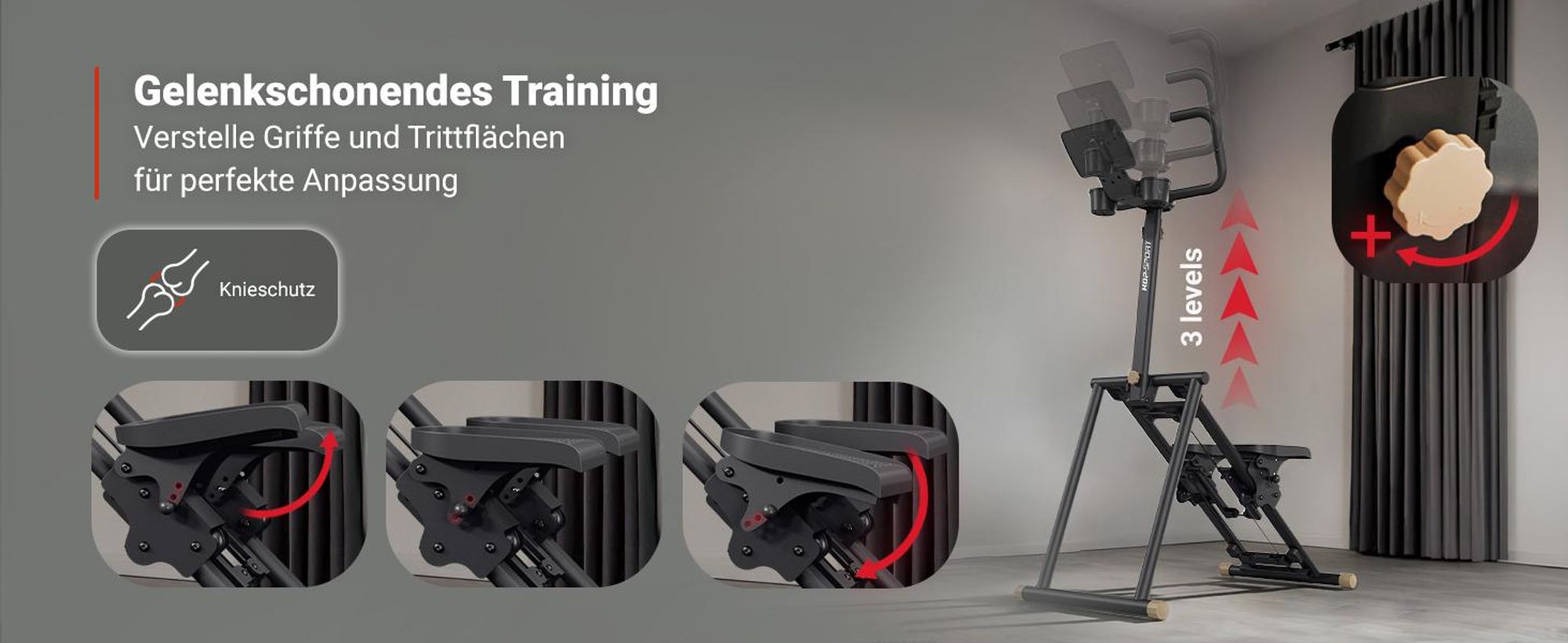 HOP SPORT® Stair Stepper HS-100B Vertical Climber, Stepper für Ganzkörper-Workout, verstellbare Lenker, Treppensteiger Maschine, Treppenstepper 120kg