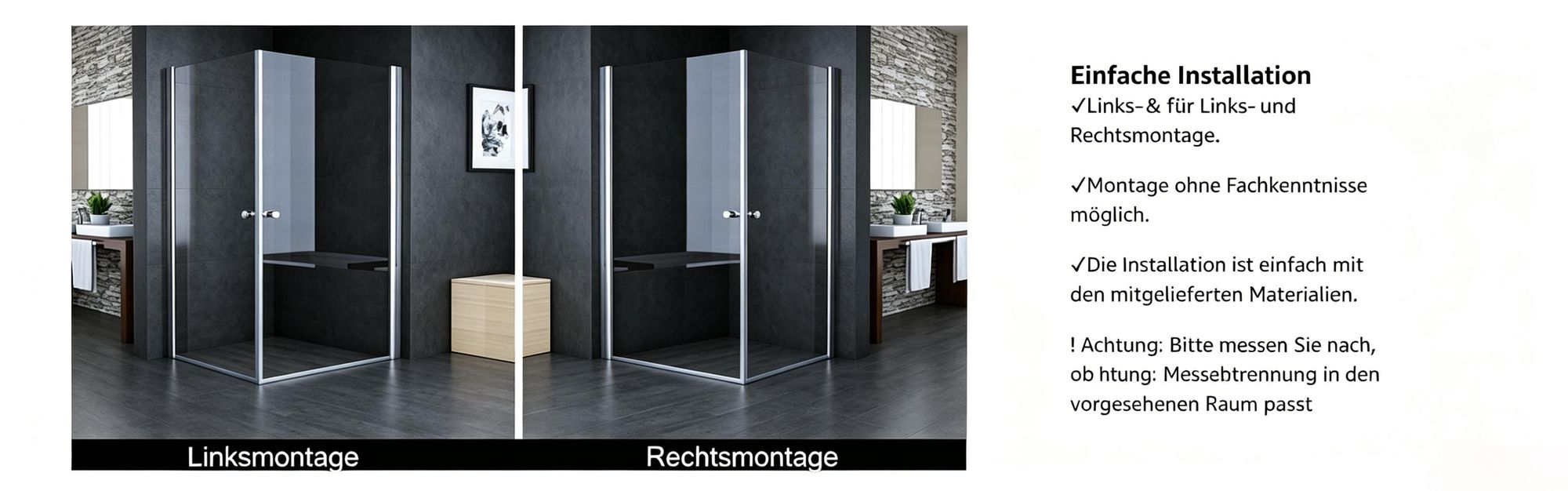 Duschkabine Eckeinstieg 80x80 x185 cm Schwingtür Duschwand mit Doppel Schwingbar Duschtür ESG Glas, Drehfalttür komplett Dusche Duschabtrennung