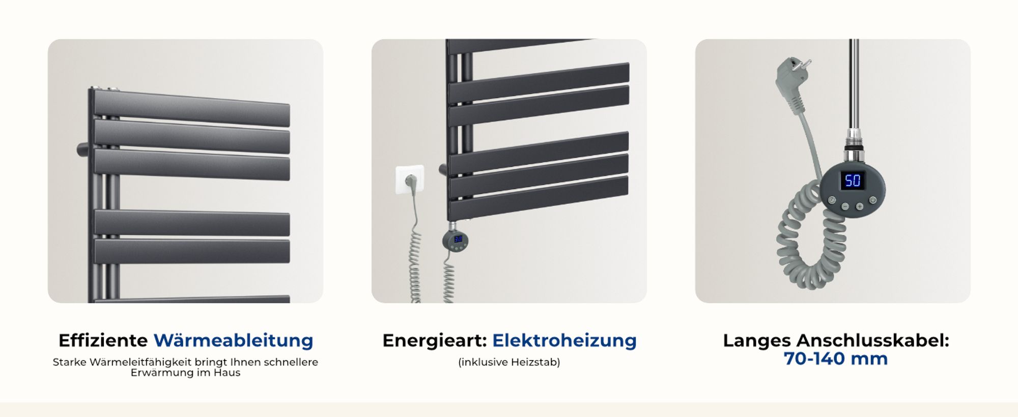 Heilmetz Badheizkörper Elektrisch Heizkörper , 90x40cm Anthrazit Handtuchtrockner  für 4㎡ Badezimmer