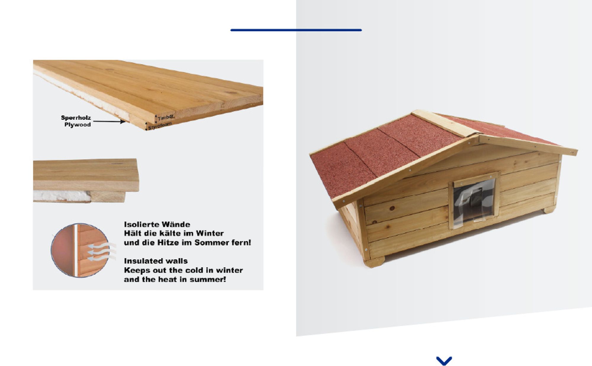 Wiltec Großes Katzenhaus 99 x 52 x 42 cm aus Holz, Katzenhütte für Garten oder Terasse, Wurfkiste isoliert wetterfest, Katzenhöhle