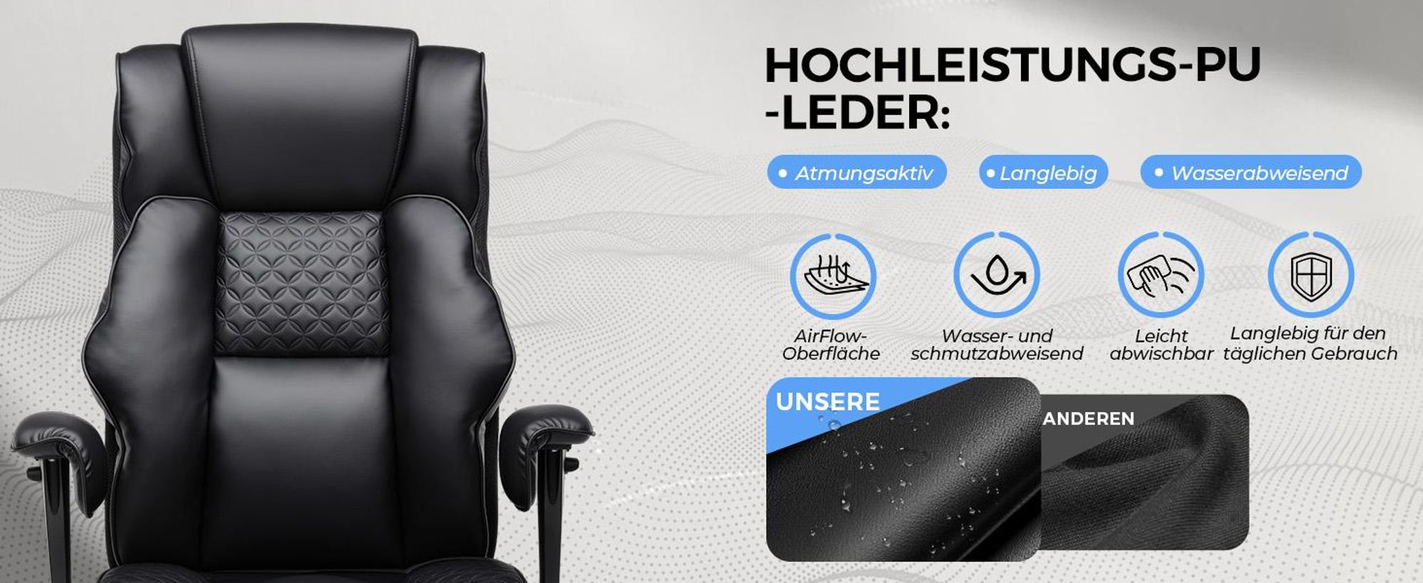 GTPLAYER Gaming Stuhl, breiter Bürostuhl mit Taschenfeder, Ergonomischer PC-Stuhl, Verstellbarer und Drehbarer Schreibtischstuhl, Kunstleder, Schwartz