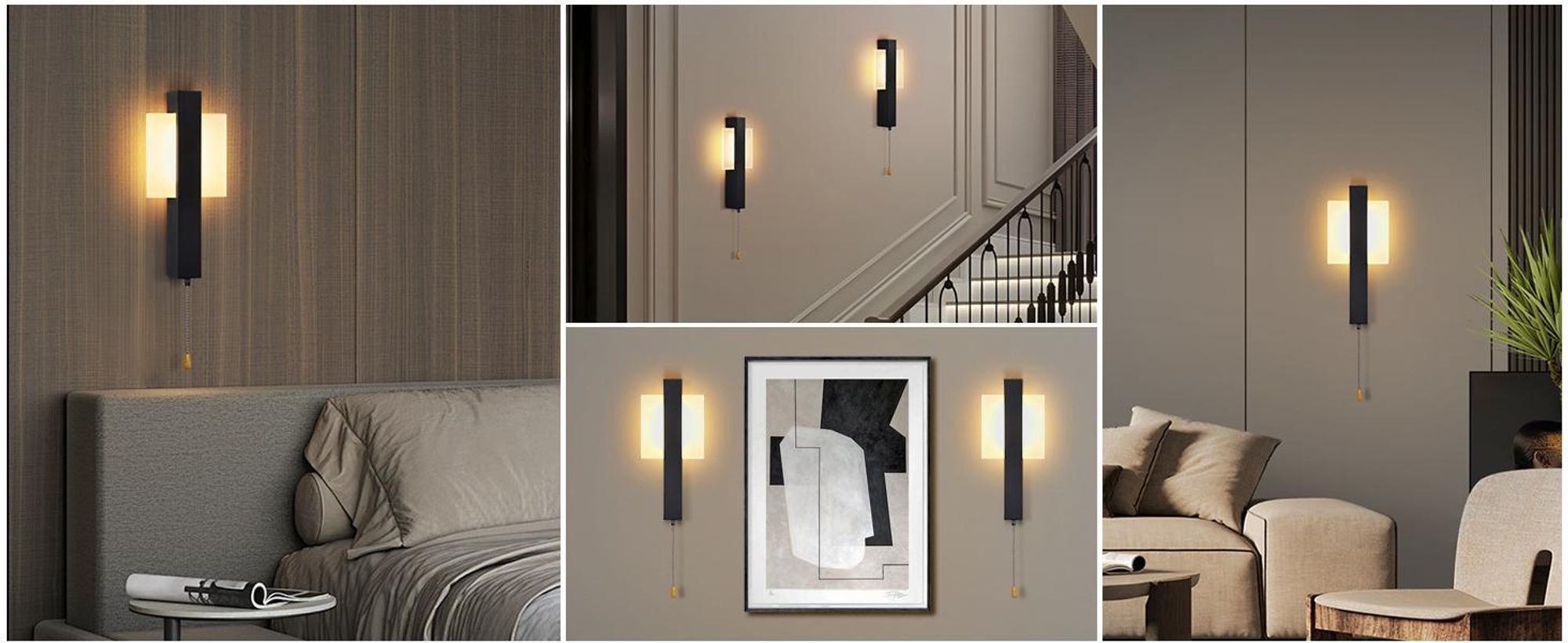 ZMH LED Wandleuchte Innen Wandlampe mit Schalter - Flurlempe Schwarz Modern Design Wandlampen Mit Zugschalter 3000K Warmweiß Quadratisch Wandbeleuchtung Eisen & Acryl 6W Schlafzimmerlampe für Flur
