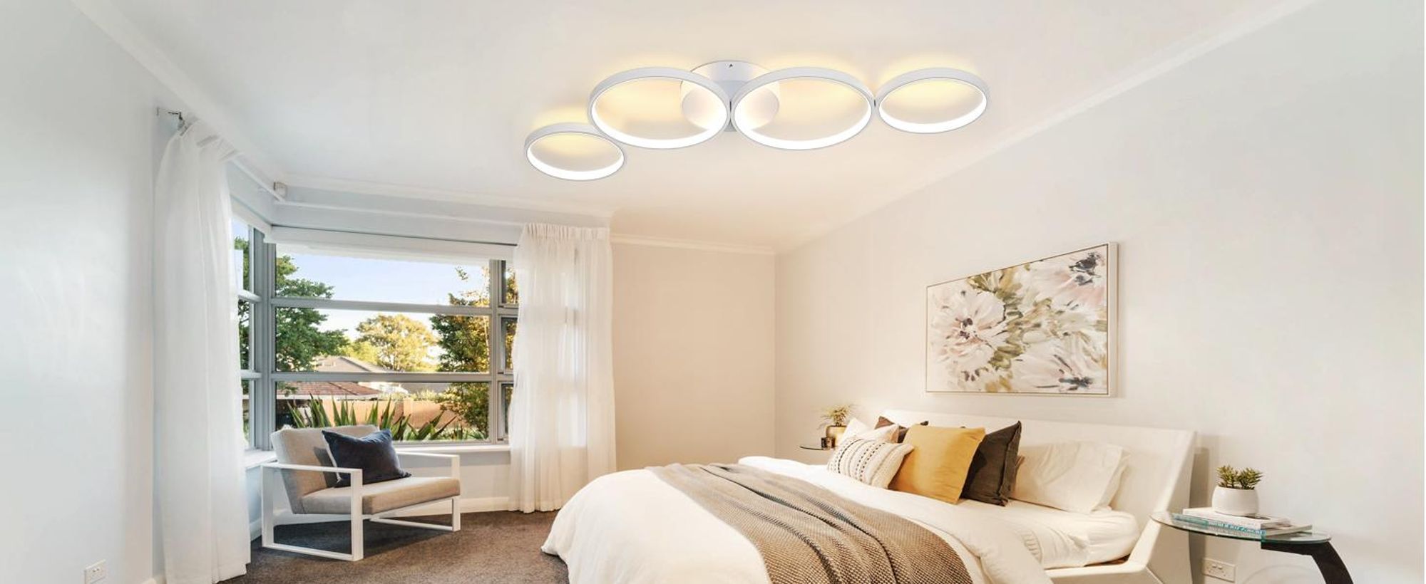 ZMH LED Deckenleuchte 55W Dimmbar mit Fernbedienung Modern 4 Flammig in Ringoptik Deckenlampe Rund Innen Metall für Wohnzimmer Schlafzimmer Weiß