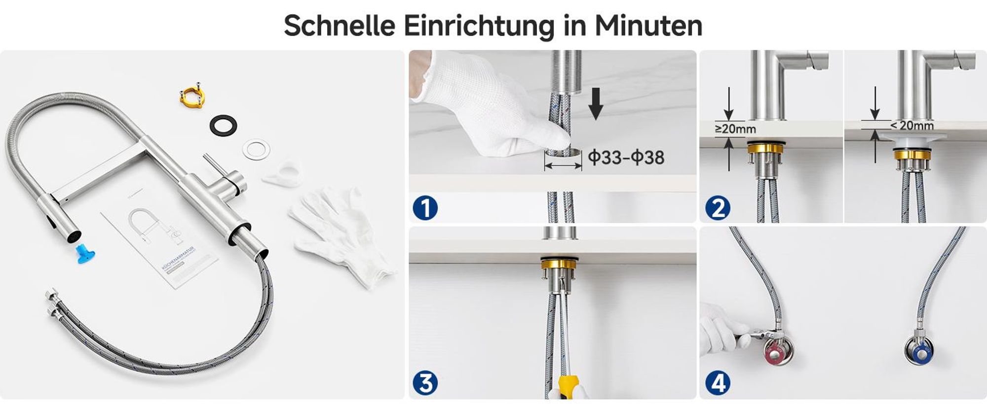 Küchenarmatur Gebürstet Spiralfeder Magnetisch, Wasserhahn Küche Hochdruck Profi Cecipa MAX Wasserhahn für Spülbecken mit Stabilisator, Mischbatterie