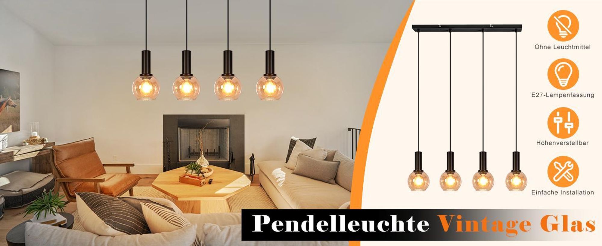 ZMH závěsné svítidlo nad jídelní stůl, skleněné závěsné svítidlo, vintage 4žárovkové svítidlo do jídelny, závěsné retro svítidlo nad jídelní stůl, výškově nastavitelné, E27