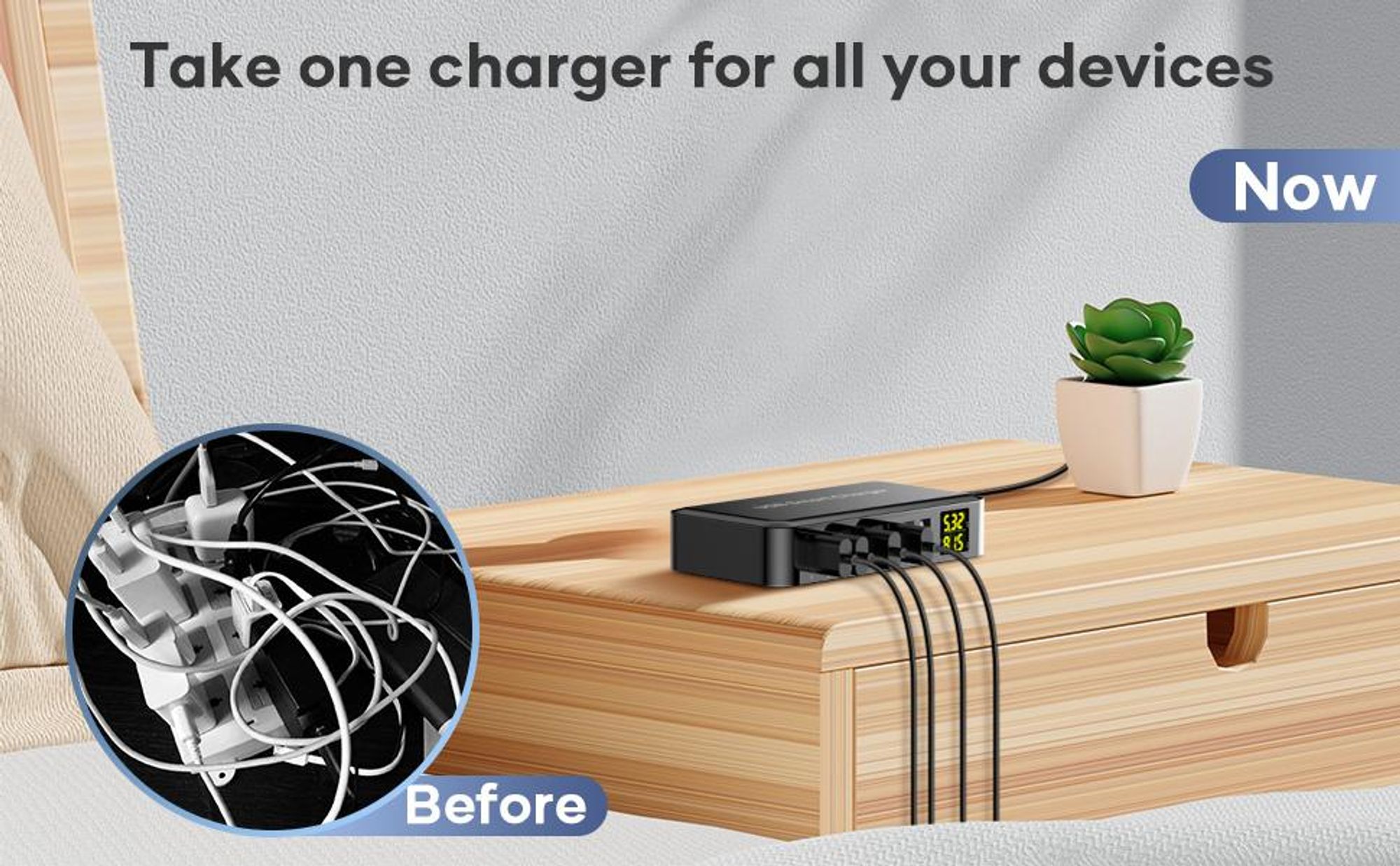 USB Ladegerät, USB Ladestation, 40W 8A 8-Port Ladestation, mit LCD-Display, für iPhone/ Huawei/ Xiaomi/ Samsung/ OPPO/ VIVO