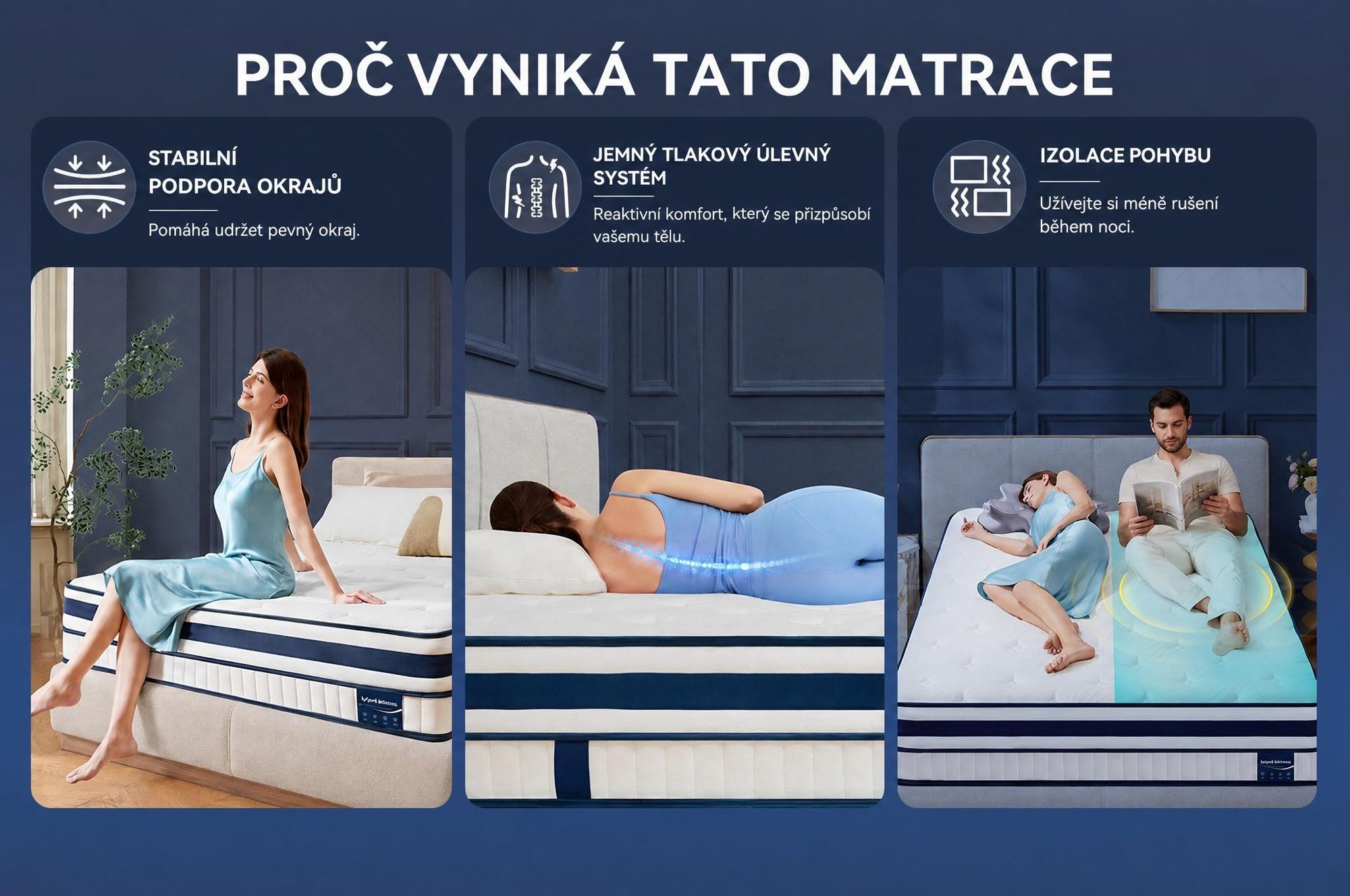 Matrace 90x200 cm, výška 30 cm, s integrovaným topperem, 7zónová kapsičková pružinová matrace H3/H4
