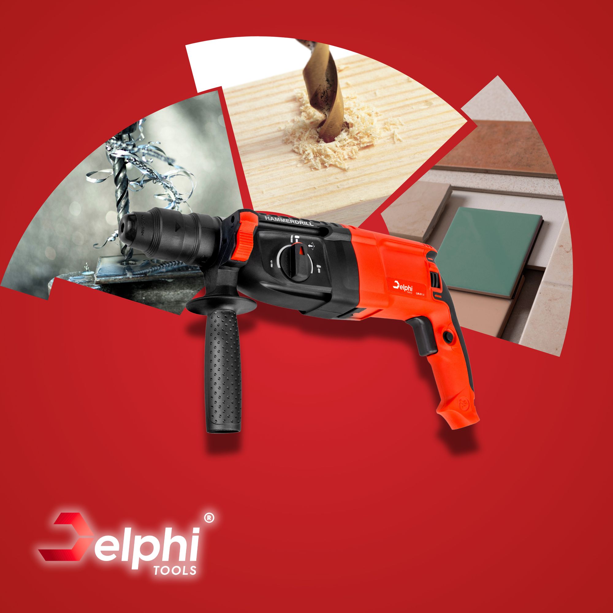 Delphi Bohrhammer, Schlagbohrhammer, SDS+ power, Bohren, Schmieden, 2600 W, 4J, großer Satz, Schlagzahl: 4000/min, Selbstklemmendes Bohrfutter, 4 Betriebsarten