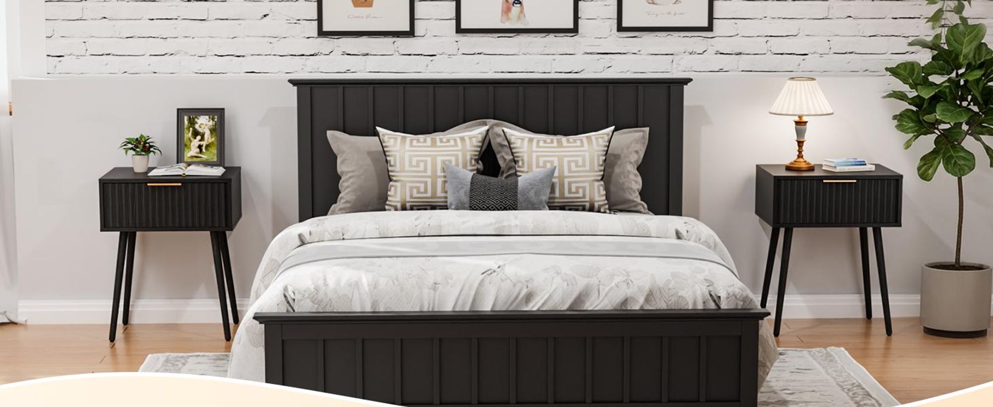 FCH Nachttisch 2er Set mit Schublade, Gekerbter, Beistelltisch für Schlafzimmer, 48 x 30 x 60 cm, Schwarz