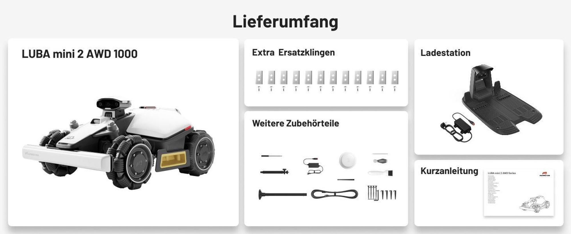 Mähroboter Mammotion LUBA Mini 2 AWD 1000, ohne Kabel, für bis zu 1000m², Triple-Kamera-KI + NetRTK, Randmähen, DropMow, 80% Steigung, 4G Moudel, APP