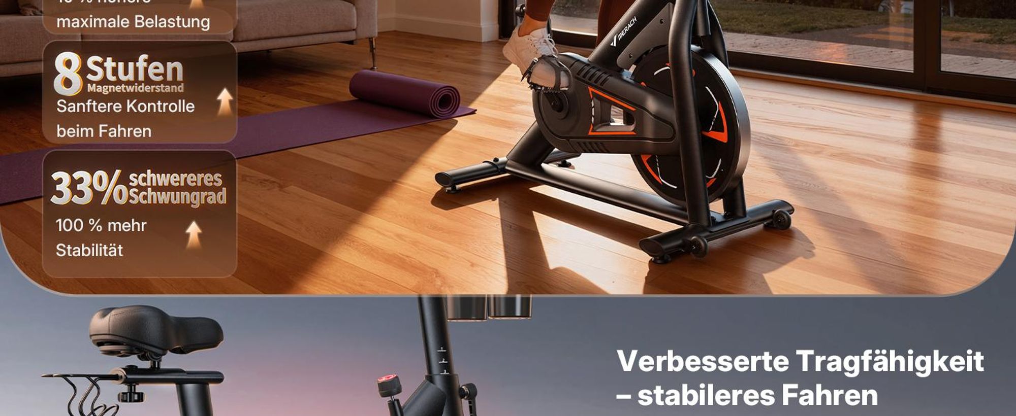 Heimtrainer Fahhrad für Zuhause, leises Fitnessbike mit LCD-Display, Magnetischer Widerstand, 8 Widerstandsstufen, bis 150 KG belastbar