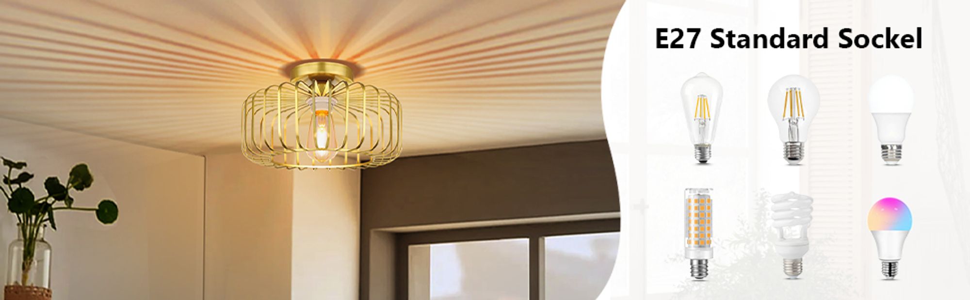 Deckenleuchte Modern Gold Metall Deckenlampe E27 Fassung Runde Lampenschirm mit LED Glühbirne für Wohnzimmer Schlafzimmer Esszimmer Flur