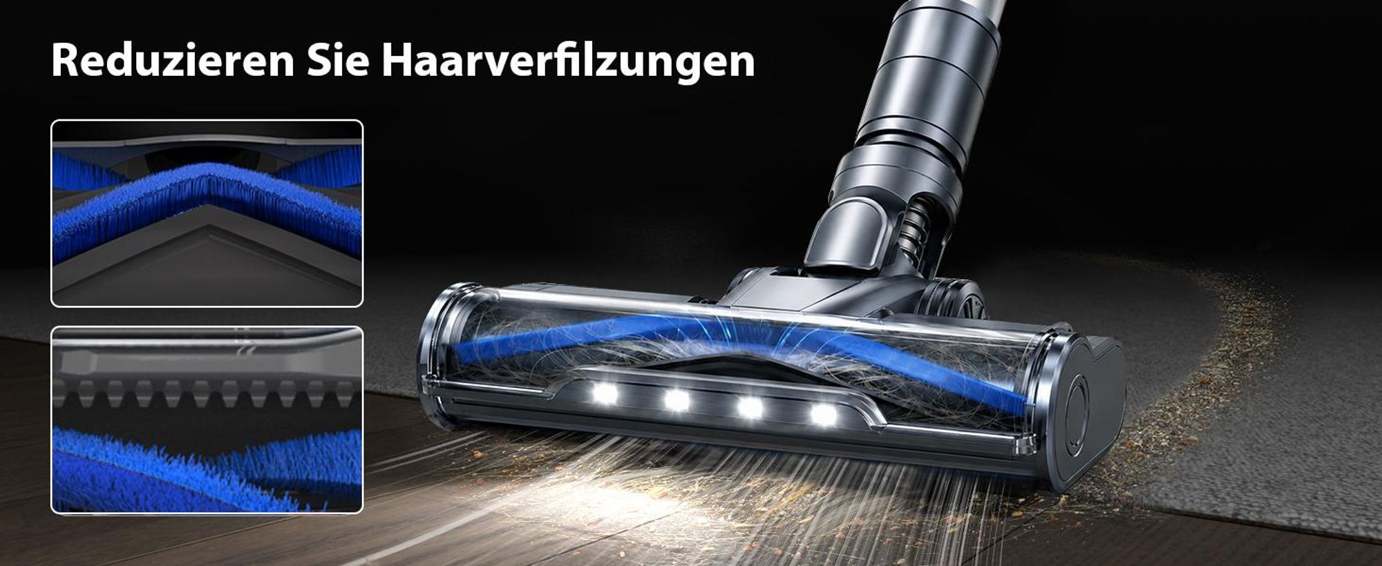 Akku Staubsauger Kabellos 85kPa/65Min, Akkustaubsauger beutellos mit AUTO-Modus, HEPA-Filter, LED-Bodenbürste für Tierhaare, Teppich & Hartboden