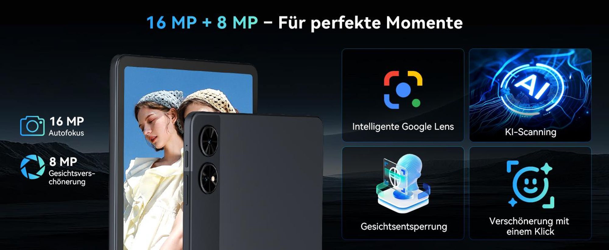 TABWEE T60 Android 16 Tablet, 12,2" 2,5K Display, 48GB RAM+256 GB ROM+ 2 TB TF erweiterbar, Octa-Core, 10.000 mAh und Gemini AI
