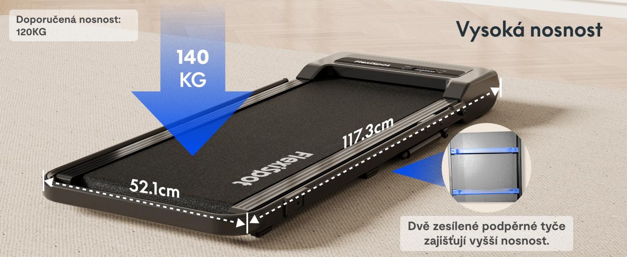 Běžecký pás FLEXISPOT, 3 v 1 Walking Pad, 1–12 km/h, nosnost až 140 kg, s funkcí aplikace, LED displejem, dálkovým ovládáním, pro domácnost a kancelář, černý