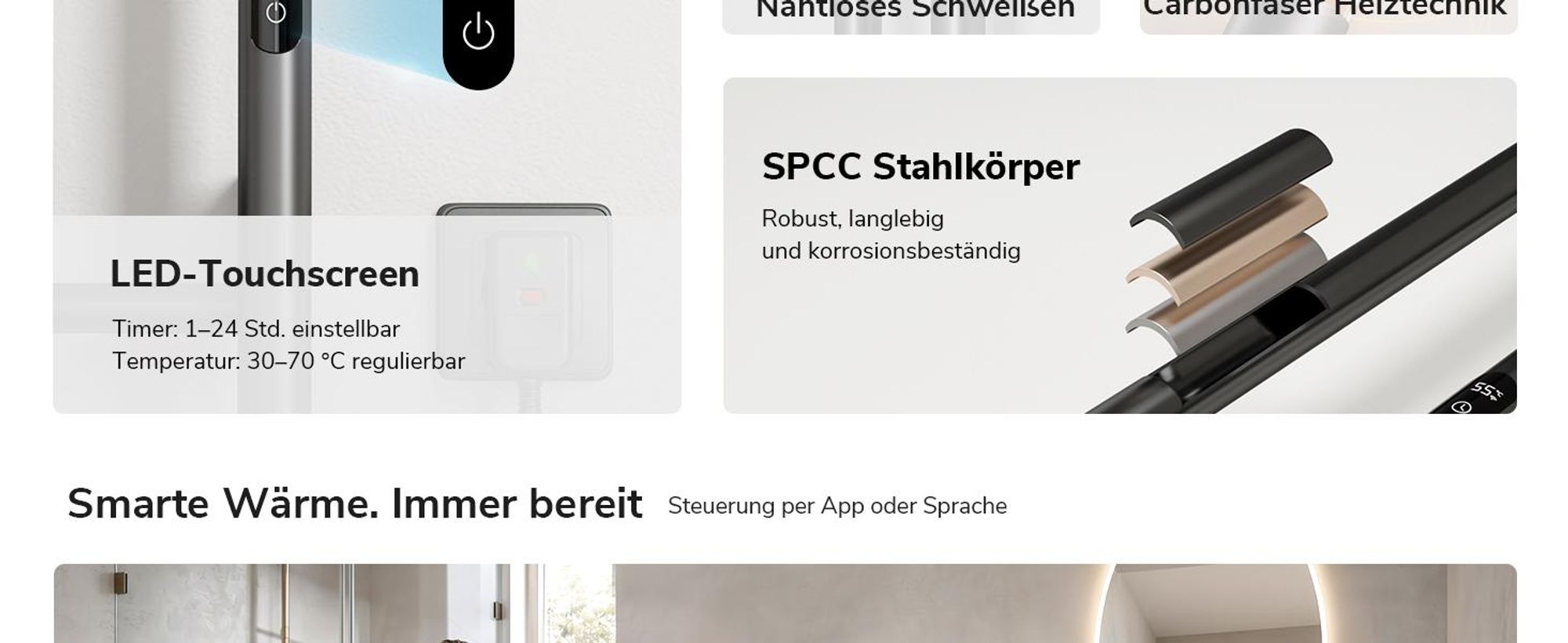 Heilmetz Elektrischer Handtuchheizkörper Smart WLAN Handtuchtrockner 120x12 cm mit Timer, Platzsparend, Gunmetal Grau, 145W Mit / Ohne heizstab
