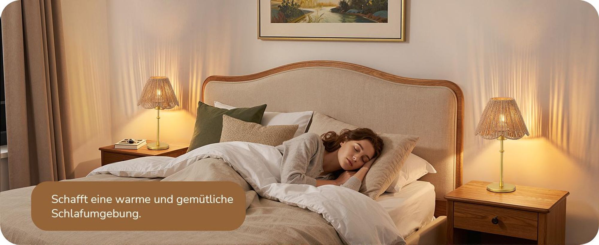 Nachttischlampe EDISHINE Nachttischlampe mit handgeflochtenem Papierseil-Schirm LED wechselbar, Warmweiß, Gold Inklusive 4W LED, 2700K Warmweiß