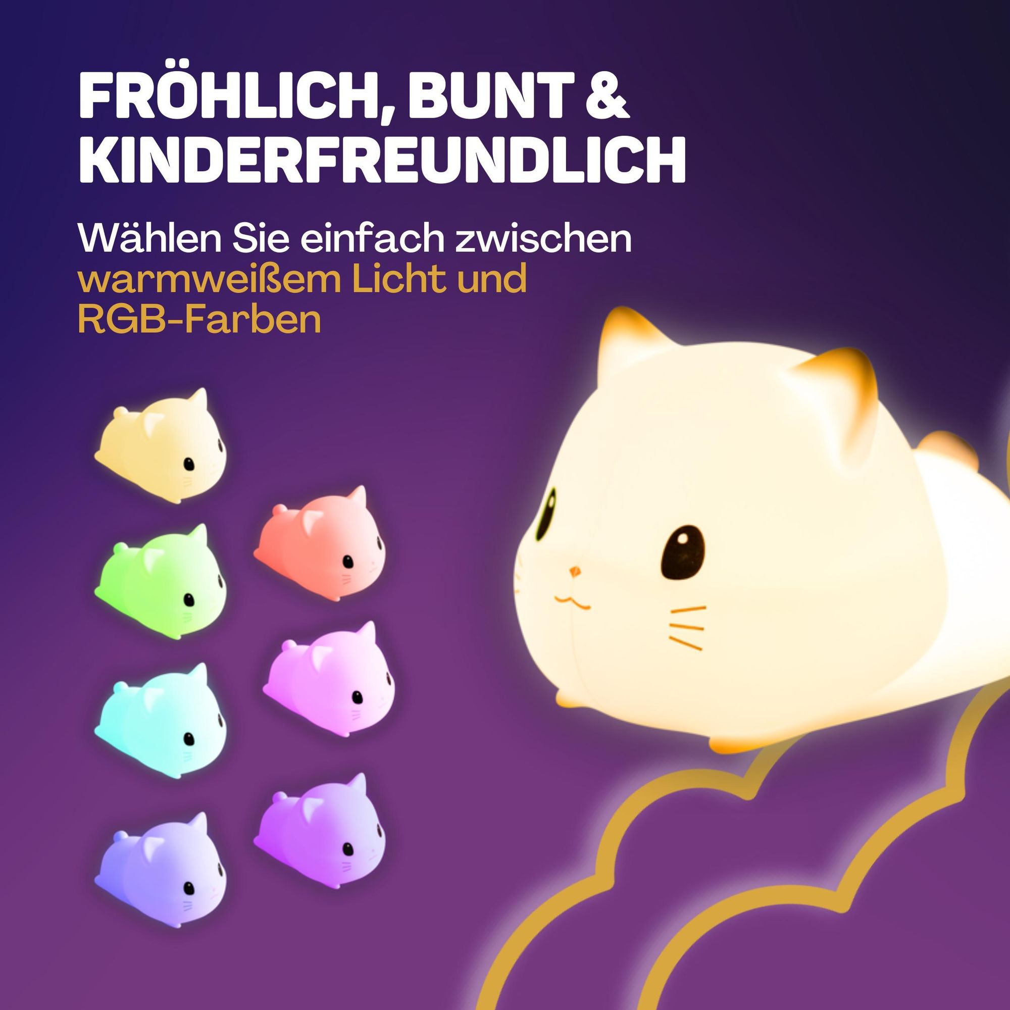 Vulpes Goods kabellose Tischleuchte LED | Dimmbar Nachtlicht Kinder | Touch Nachttischlampe in Katze Form | Usb nachtlicht aufladbar mit Timerfunktion