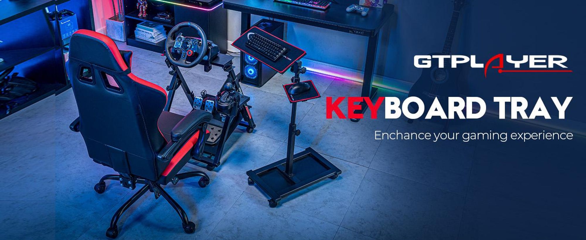 GTPLAYER Tastatur- und Maushalterung höhenverstellbar 58-83cm mit Rollen Tastatur- und Maus-Set Ergonomisch Tastatur- und Mausneigung einstellbar