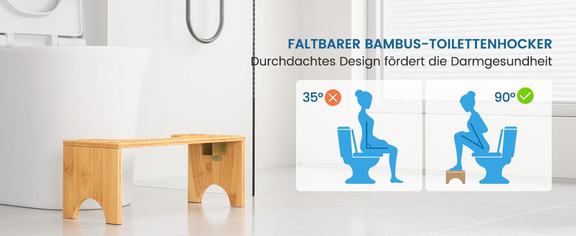 Toilettenhocker, Toilettenstuhl, Fußhocker aus Bambus, Tritthocker, Stuhlgang Unterstützung, Schemel Bad Klohocker Falten Fußbank
