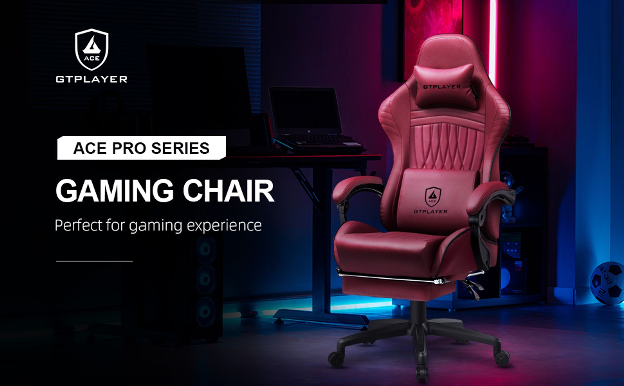 GTPLAYER Gaming-Stuhl ACE PRO, Ergonomischer Bürostuhl Neigbare Armlehnen Mit Fußstütze, Hi-Fi Lautsprecher, Beeindruckende Klang-atmosphäre, Rot