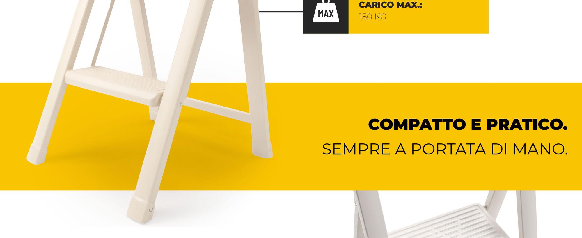 Drabest | Scala pieghevole per uso domestico - Modello "Slim" - 2 gradini - Pieghevole - Portata massima 150 kg - Colore crema