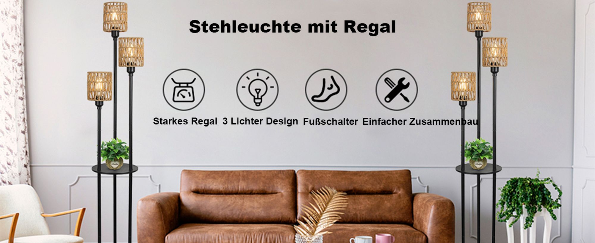 Qazqa Manila Rattan Stehlampe – Smart, Dimmbar, M Produktbild-Vorschau 2